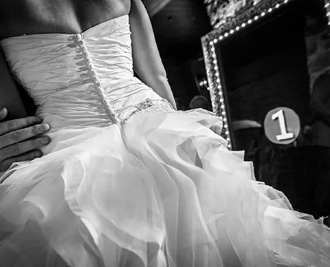 Black and white bridal photo from the Magic Mirror